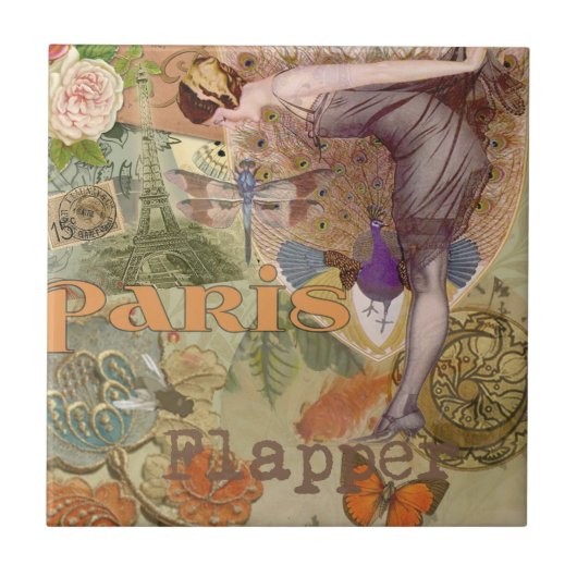 Paris Flapper Art Deco Peacock Vintage Tegeltje (Voorkant)
