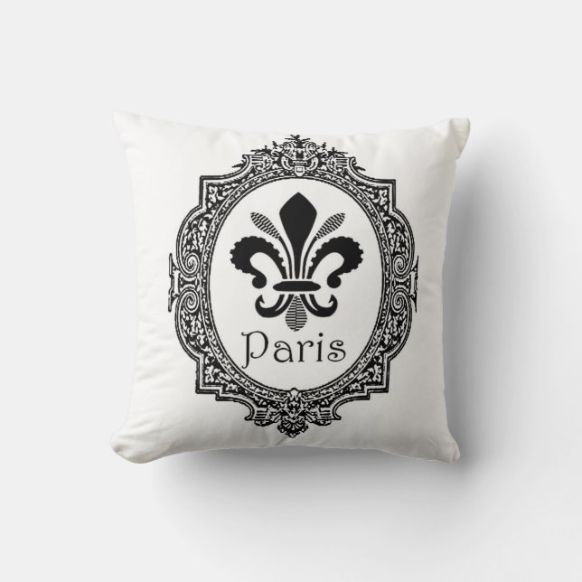 Paris Fleur Di Lis French Black & White Pillow Kussen (Voorkant)