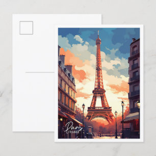 Paris France Art Vintage Travel Illustratie Briefkaart