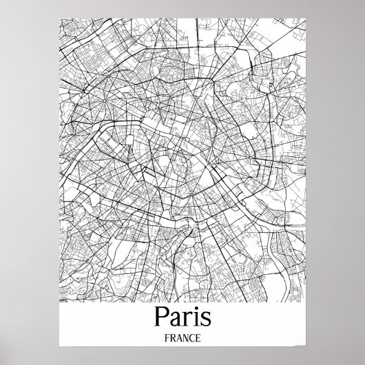 Paris France Black and White City Map Poster (Voorkant)