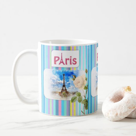Paris France Bleu Bleu Bande de Mug (Avec donut)