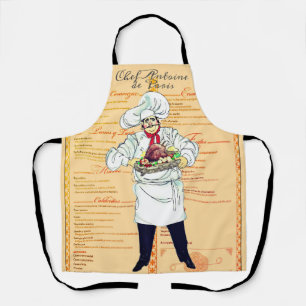 Paris France Chef Caricature Menu Text Schort