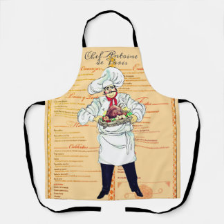 Paris France Chef Caricature Menu Text Schort