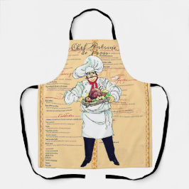 Paris France Chef Caricature Menu Text Schort