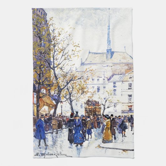 Paris France City Street Scene Art Kitchen Towel Theedoek (Verticaal)