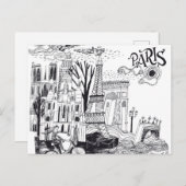 Paris France Doodle Briefkaart (Voorkant / Achterkant)