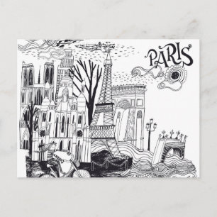 Paris France Doodle Briefkaart