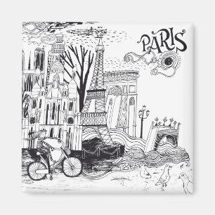 Paris France Doodle Magneet