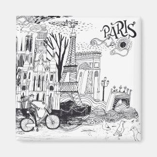 Paris France Doodle Magneet