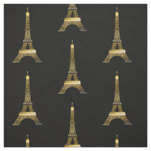 Paris France Eiffel Tower in Gold Tone op Black Stof