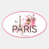 Paris France Eiffel Tower & Lamp Ovale Sticker (Voorkant)