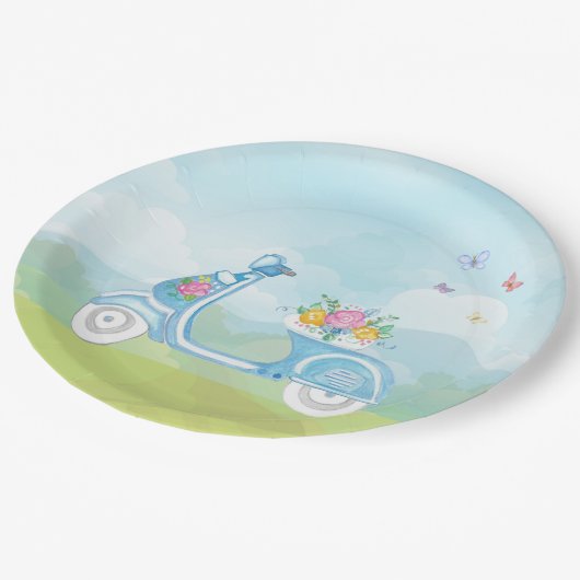 Paris France Eiffel Tower met scooterpartijthema Papieren Bordje (Gekanteld)