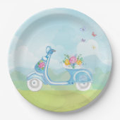 Paris France Eiffel Tower met scooterpartijthema Papieren Bordje (Voorkant)