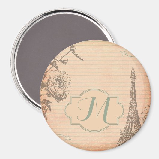 Paris France Eiffel Tower Monogram Initiaal Magnet Magneet (Voorkant / Achterkant)