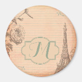 Paris France Eiffel Tower Monogram Initiaal Magnet Magneet (Voorkant)