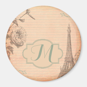 Paris France Eiffel Tower Monogram Initiaal Magnet Magneet