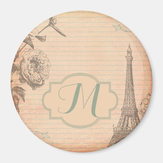 Paris France Eiffel Tower Monogram Initiaal Magnet Magneet (Voorkant)
