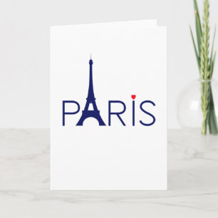 Paris France Eiffel Tower Text and Heart Kaart