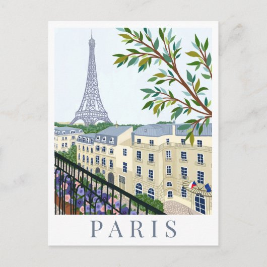 Paris France Eiffel Tower Travel Illustration Briefkaart (Voorkant)