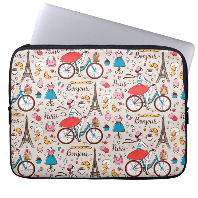 Paris France Pattern Laptop Sleeve (Voorkant)