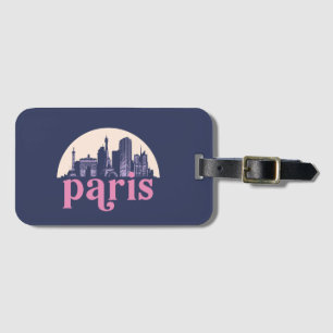 Paris France Retro City Skyline  Cityscape Bagagelabel