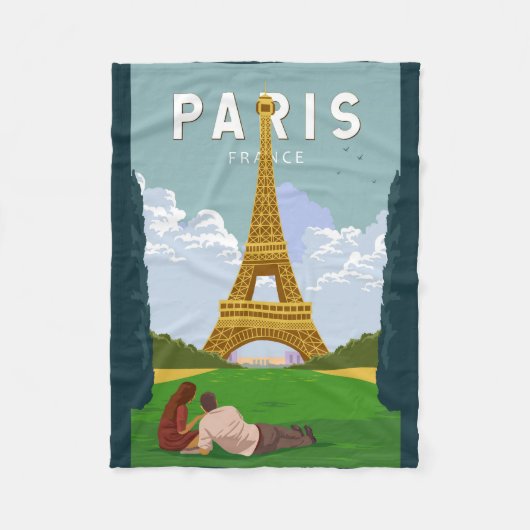 Paris France Retro Travel Art Fleece Deken (Voorkant)