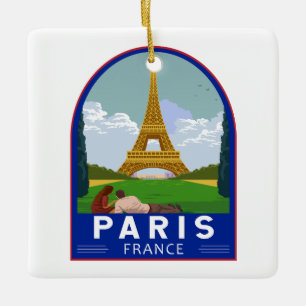 Paris France Retro Travel Art  Keramisch Ornament