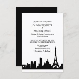 Paris France Skyline Cityscape Wedding Invitation Kaart