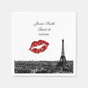 Paris France Skyline Kiss #1 BW Sweet 16 Servet