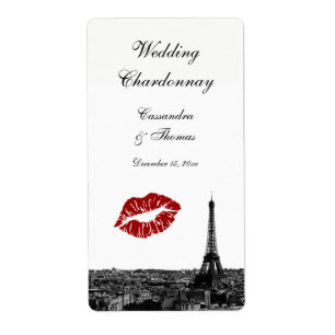 Paris France Skyline Kiss #1 BW Wijnlabel Etiket
