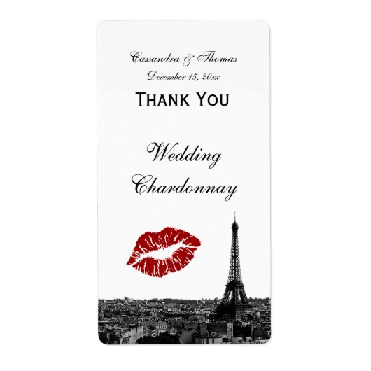 Paris France Skyline Kiss #1 BW Wine Étiquette TY (Devant)