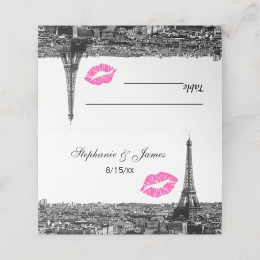 Paris France Skyline Pink Kiss #1 BW Escort Cartes (Extérieur déplié)