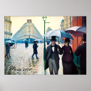 Paris France Street Scene Rainy Day Poster