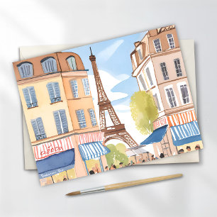 Paris France Tour Eiffel Carte Aquarelle