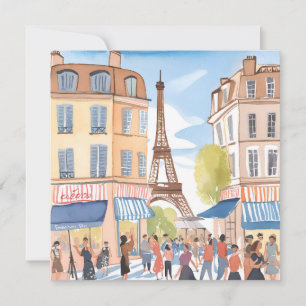 Paris France Tour Eiffel Carte Aquarelle