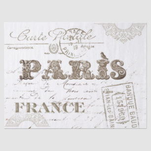 Paris France Typography Carte Postale Bird Tissuepapier