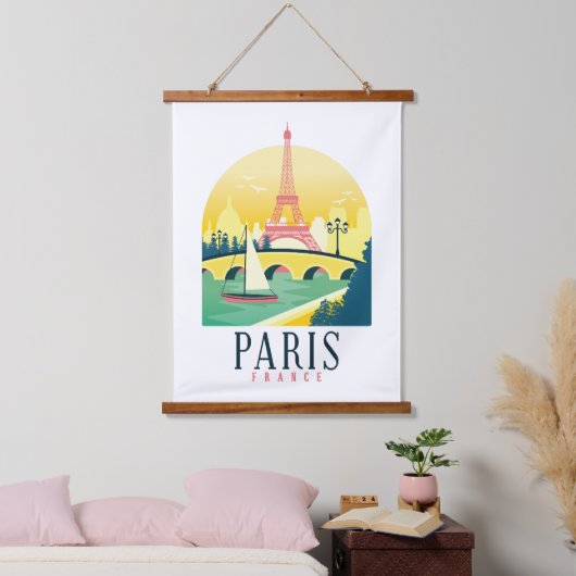 Paris France Vintage Travel  Hangend Wandkleed (Slaapkamer)