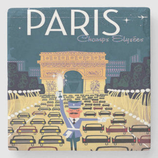 Paris France Vintage Travel retro Tourism vakantie Stenen Onderzetter