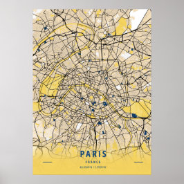 Paris - France Yellow City Map Poster