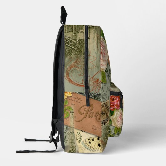 Paris Frankrijk Antiek kunstwerk Collage Eiffel Fr Bedrukte Rugzak (Links)