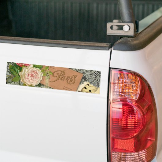 Paris Frankrijk Antiek kunstwerk Collage Eiffel Fr Bumpersticker (Op Truck)