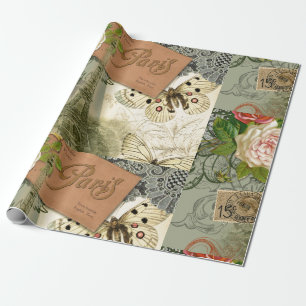 Paris Frankrijk Antiek kunstwerk Collage Eiffel Fr Cadeaupapier