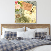 Paris Frankrijk Antiek kunstwerk Collage Eiffel Fr Canvas Afdruk (Insitu (Slaapkamer))