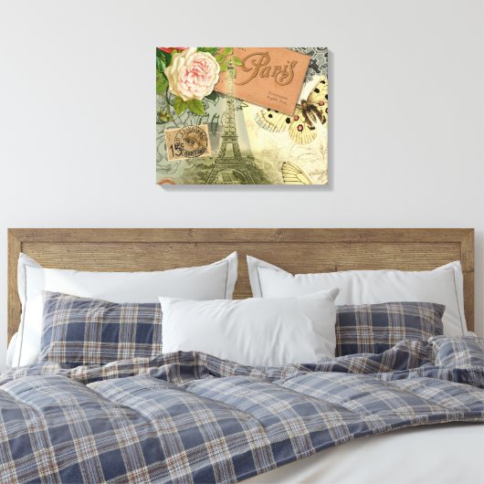 Paris Frankrijk Antiek kunstwerk Collage Eiffel Fr Canvas Afdruk (Insitu (Slaapkamer))