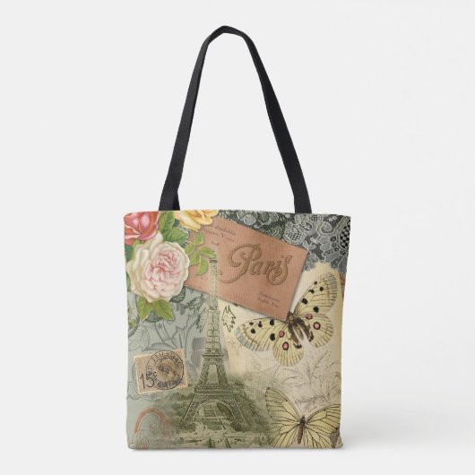 Paris Frankrijk Antiek kunstwerk Collage Eiffel Fr Draagtas (Achterkant)