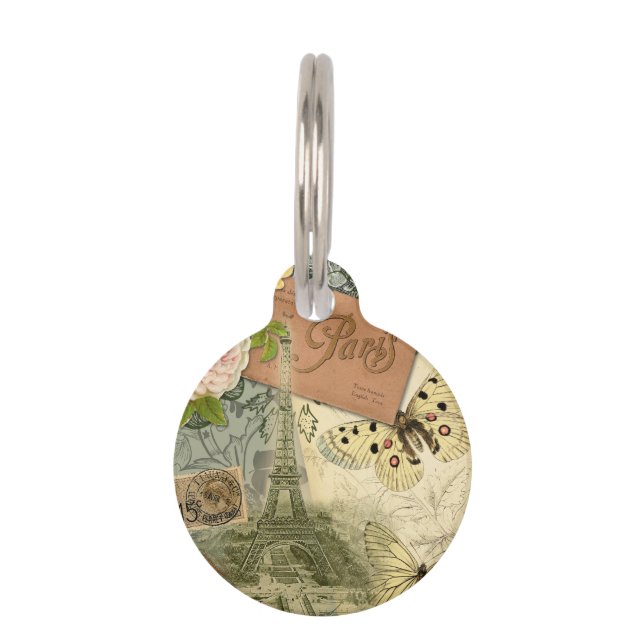 Paris Frankrijk Antiek kunstwerk Collage Eiffel Fr Huisdierpenning (Achterkant)