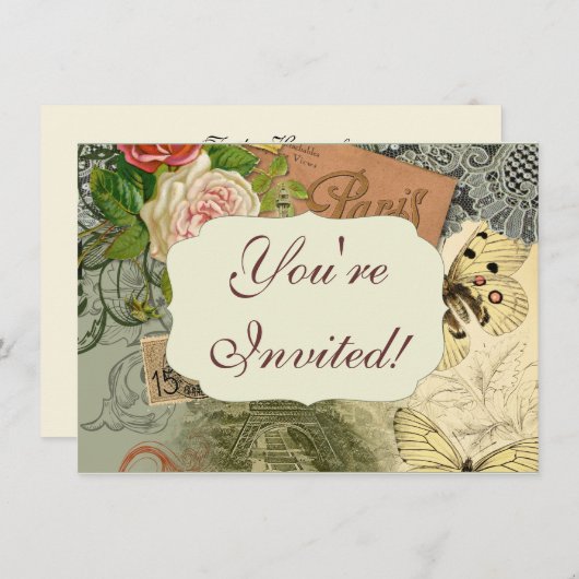 Paris Frankrijk Antiek kunstwerk Collage Eiffel Fr Kaart (Voorkant / Achterkant)