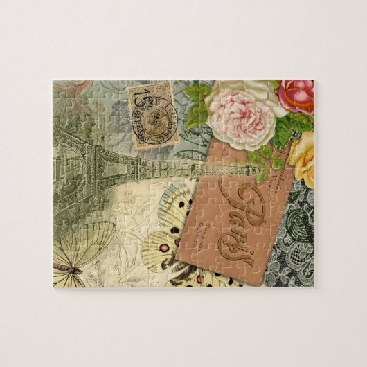 Paris Frankrijk Antiek kunstwerk Collage Eiffel Fr Legpuzzel (Horizontaal)