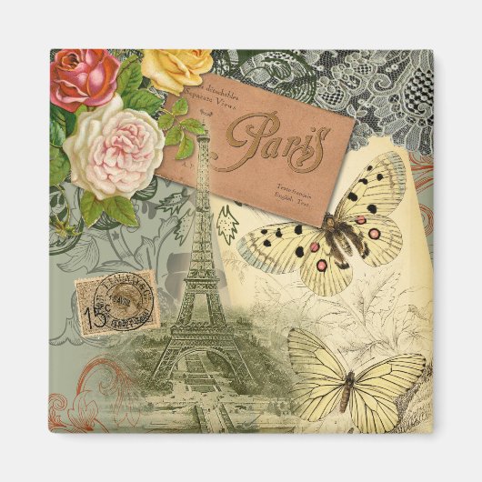 Paris Frankrijk Antiek kunstwerk Collage Eiffel Fr Magneet (Voorkant)