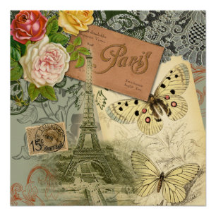 Paris Frankrijk Antiek kunstwerk Collage Eiffel Fr Perfect Poster